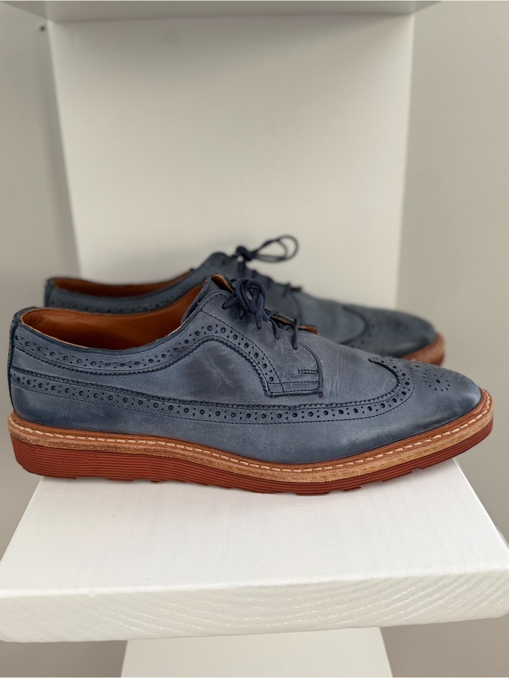 NEW- Allen Edmonds Navy Blue Leather Wingtip Derby Shoes